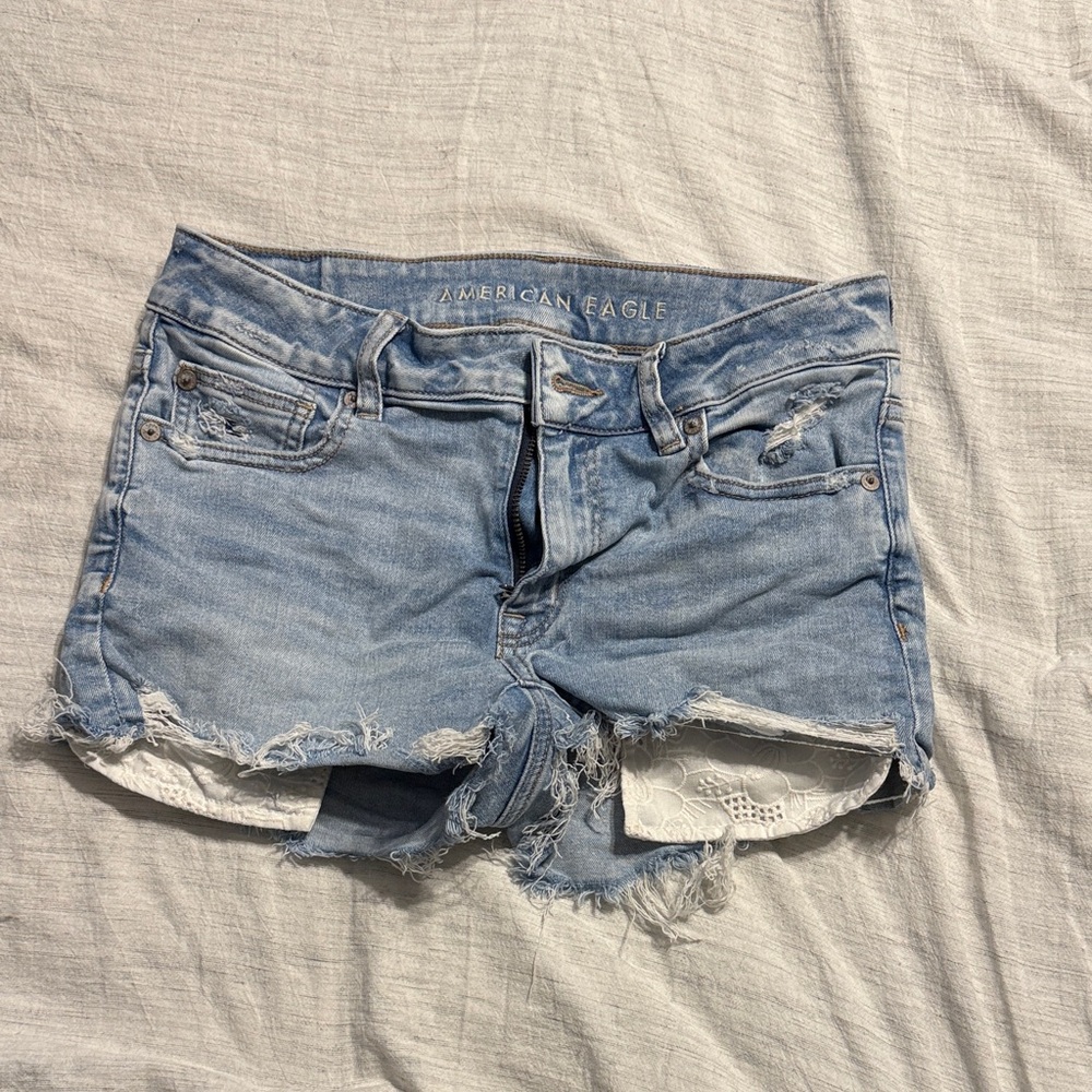 American Eagle Outfitters Light Blue Distressed Jean Shorts